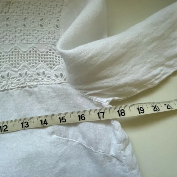 Lina Tomei Linen Pleated Lace Blouse Medium Pullover Accent Boho Cottagecore Top - Picture 9 of 15